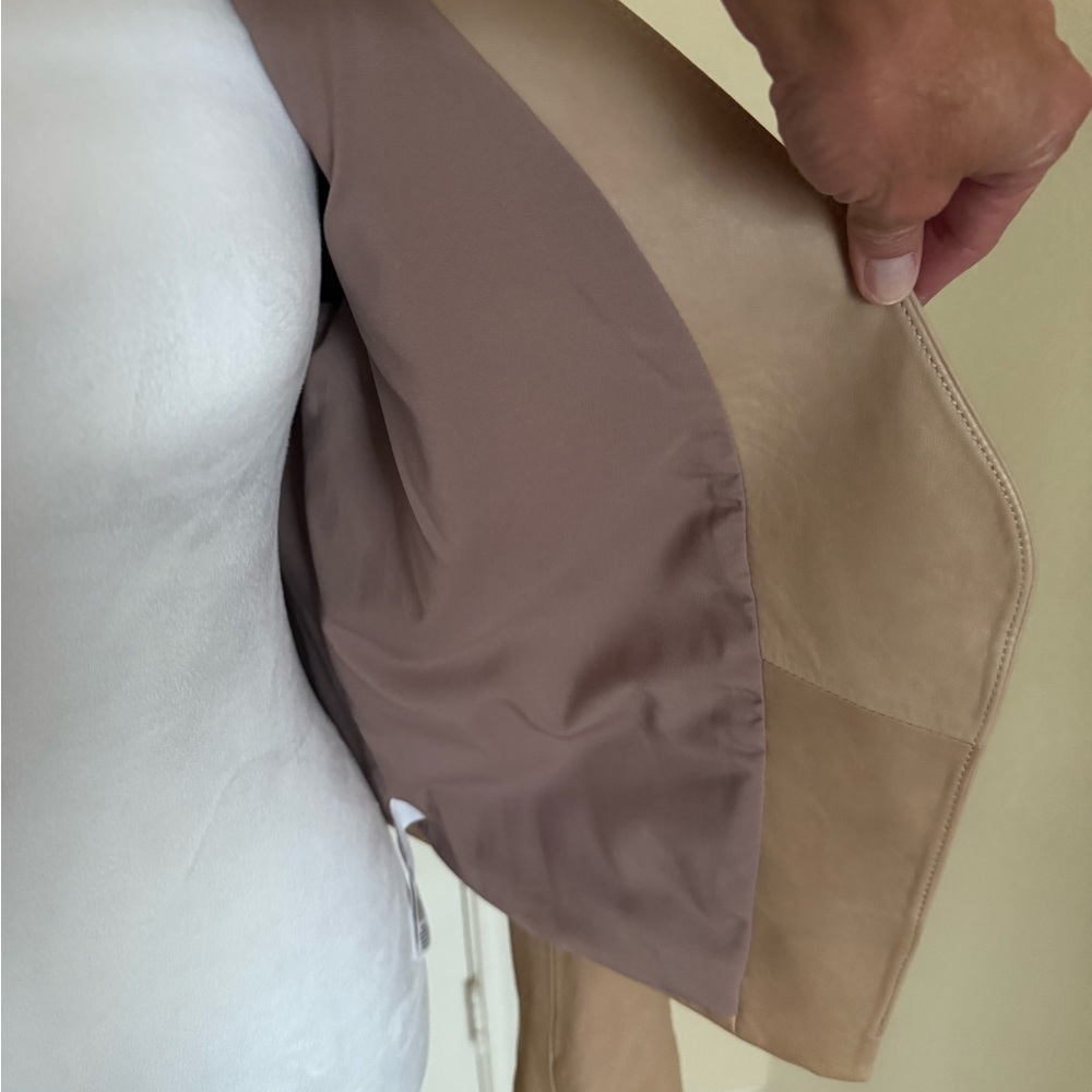 Joie Taupe Open Front Lambskin Leather Jacket - Picture 7 of 14